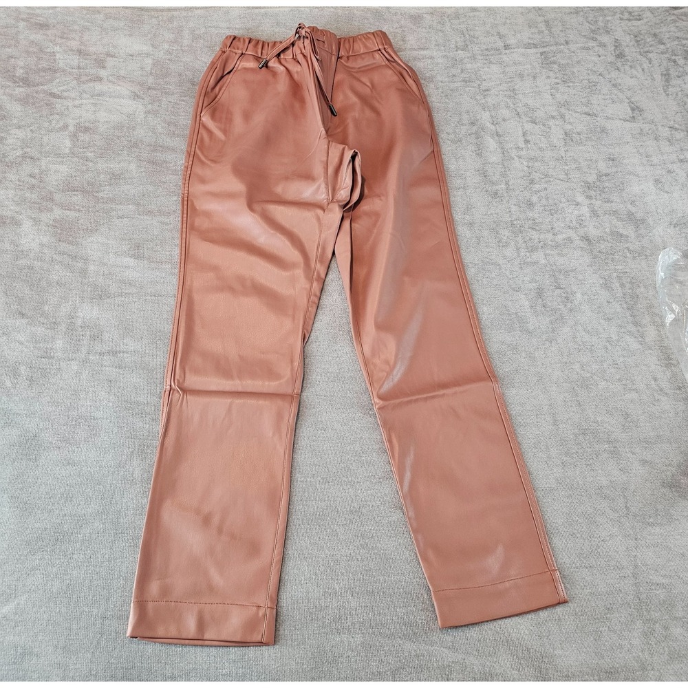 Wildfang Empower Vegan Leather Pants Womens XS Rose Brown Drawstring Straight